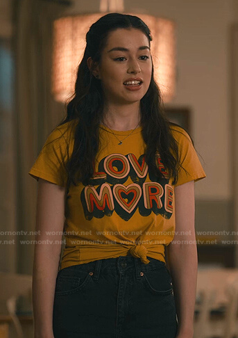 Annie's mustard Love More tee on Sweet Magnolias