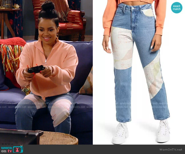 BP Quilt Patchwork Tapered Jeans worn by Randi (Kyla Pratt) on Call Me Kat