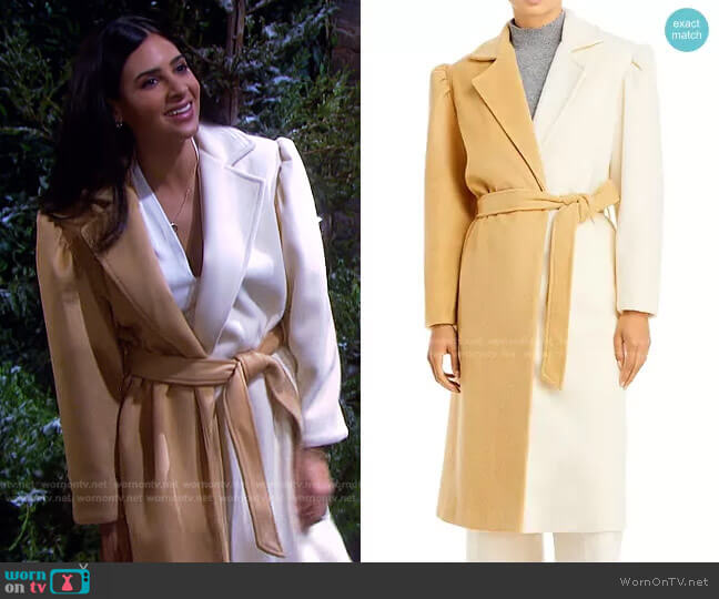 Belted Two Tone Coat by AQUA x Scout the City worn by Gabi Hernandez (Camila Banus) on Days of our Lives