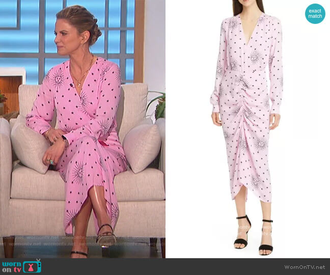 WornOnTV Natalie s pink sun print ruched dress on The Talk