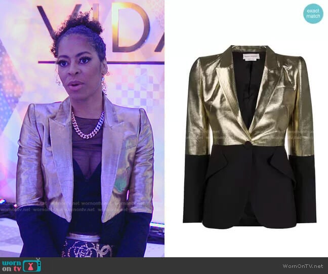 Block Tone Gold and Black Blazer Jacket by Alexander Mcqueen worn by Mary Cosby on The Real Housewives of Salt Lake City