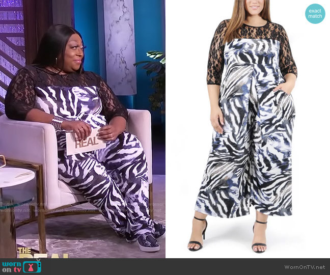 Lana Animal Print Lace Jumpsuit by Coldesina worn by Loni Love on The Real