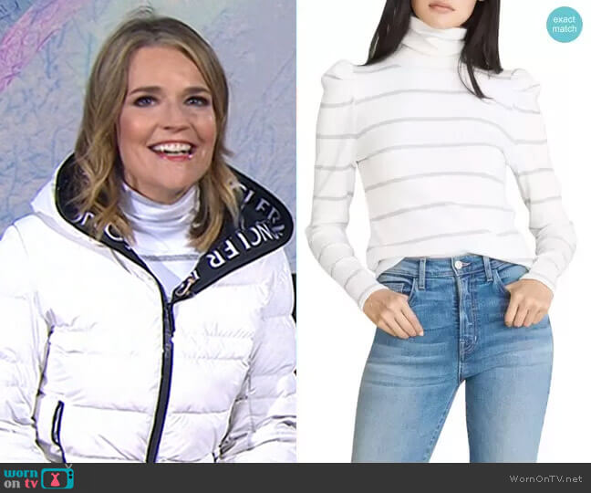WornOnTV: Savannah’s white turtleneck sweater and puffer jacket on ...