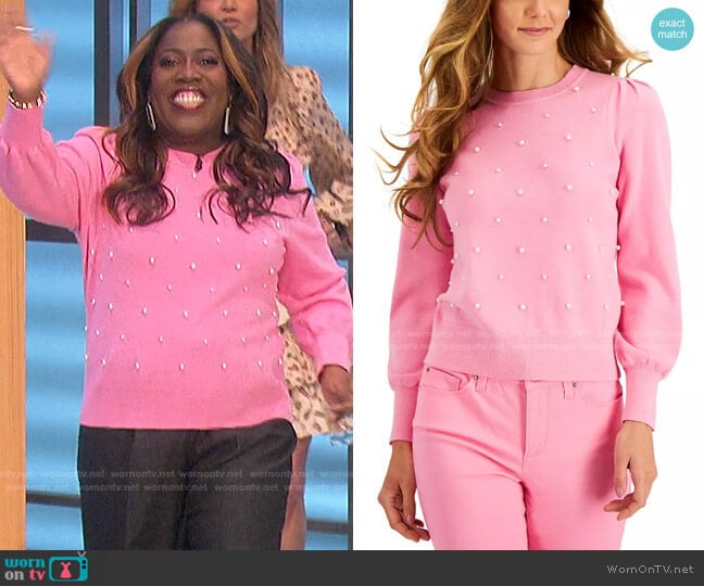 Embellished Puff-Sleeve Sweater by Charter Club worn by Sheryl Underwood on The Talk