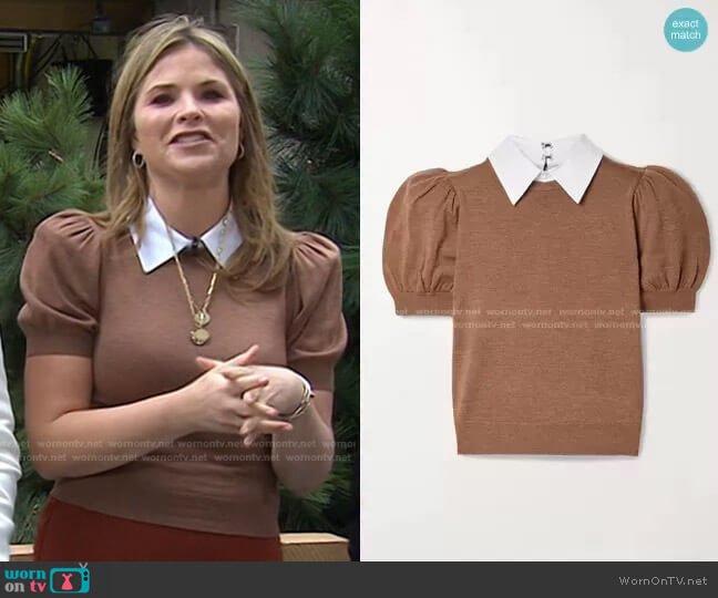 Chase Poplin-Trimmed Sweater by Alice + Olivia worn by Jenna Bush Hager on Today