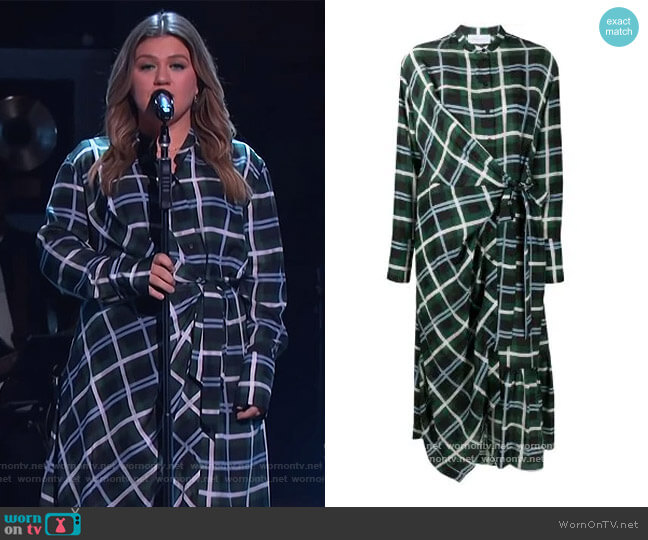 Plaid Check Wrap Silk Dress by Christian Wijnants worn by Kelly Clarkson on The Kelly Clarkson Show