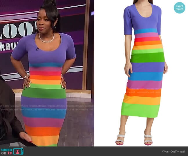 Striped Colorblock Midi-Dress by Christopher John Rogers worn by Remy Ma on The Wendy Williams Show