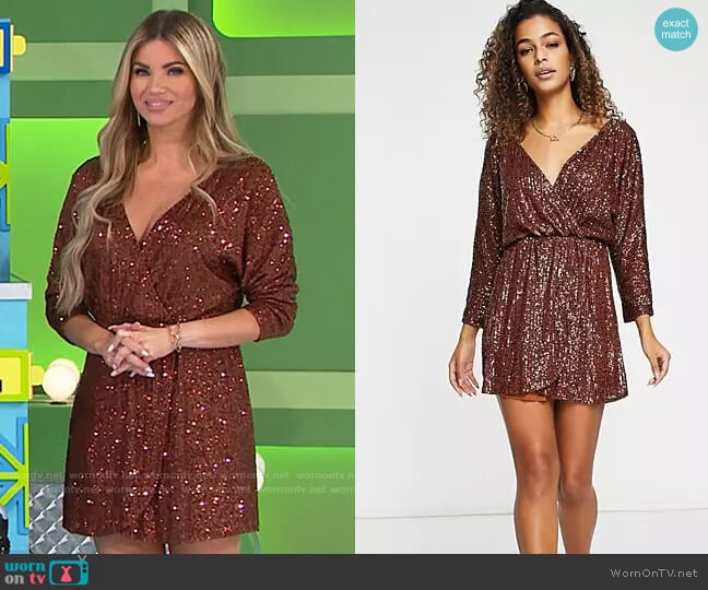 Club L London Sequin Wrap Detail Dress in Bronze worn by Amber Lancaster on The Price is Right