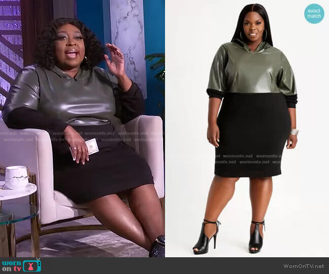 Colorblock Faux Leather Hoodie Dress by Ashley Stewart worn by Loni Love  on The Real