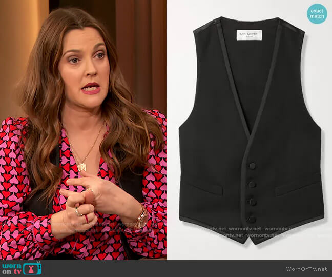 Cropped grain de poudre wool and silk-satin vest by Saint Laurent worn by Drew Barrymore on The Drew Barrymore Show