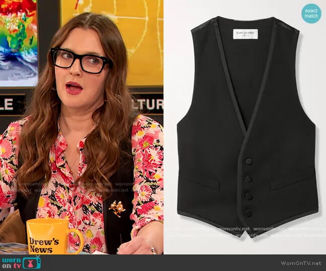 Cropped grain de poudre wool and silk-satin vest by Saint Laurent worn by Drew Barrymore on The Drew Barrymore Show