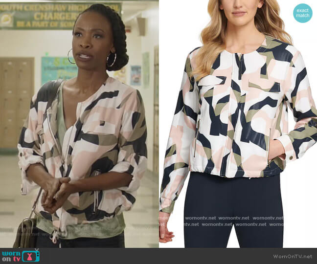 Printed Drawstring-Hem Jacket by DKNY worn by Grace James (Karimah Westbrook) on All American