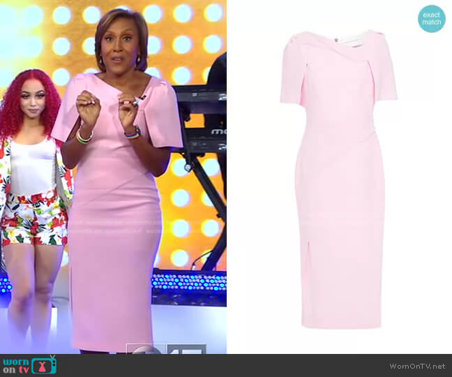 Fenton Cape-Effect Wool-Crepe Midi Dress by Roland Mouret worn by Robin Roberts on Good Morning America