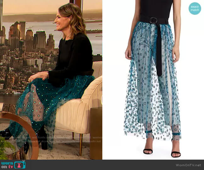 Fetes Frame Long Tulle Skirt by Rachel Comey worn by Savannah Guthrie on The Drew Barrymore Show
