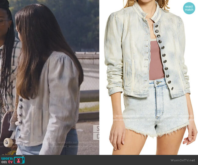 Cassie Stripe Denim Jacket by Free People worn by Annabelle (Mary-Charles Jones) on Naomi