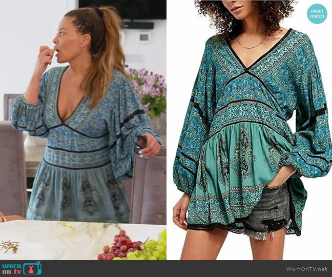 Luna Scarf Print Tunic Top by Free People worn by Dolores Catania on The Real Housewives of New Jersey