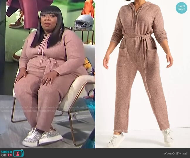 Fuzzy Sweater Jumpsuit by Eloquii worn by Loni Love on E! News