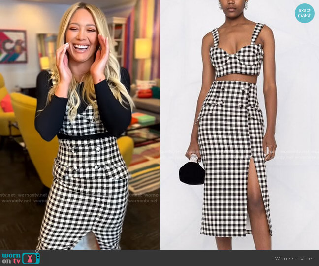 Cropped Check-Pattern Top and Skirt by Giuseppe Di Morabito worn by Hilary Duff on The Kelly Clarkson Show