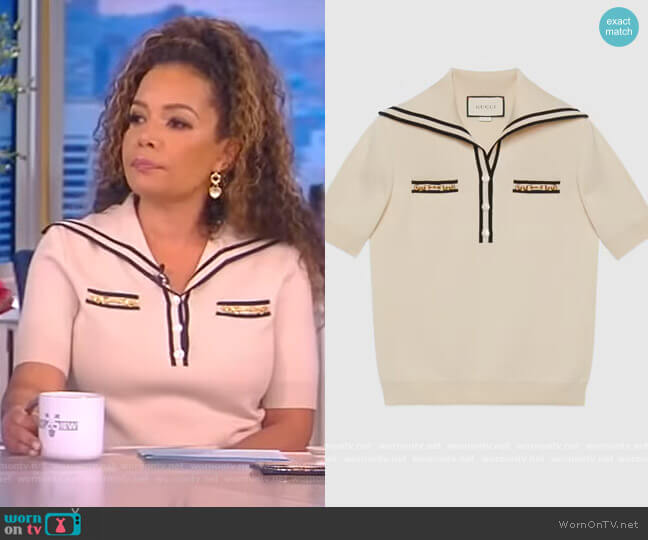 ool polo shirt with contrast trim by Gucci worn by Sunny Hostin on The View