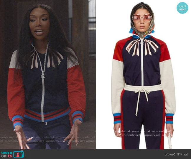 Bow Applique Track Jacket by Gucci worn by Naomi (Brandy Norwood) on Queens