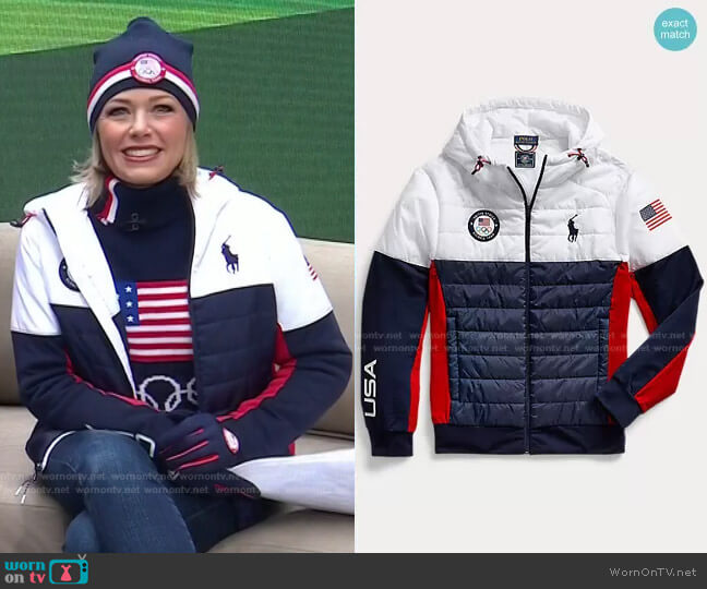 WornOnTV: Dylan’s white and navy colorblock puffer jacket on Today ...