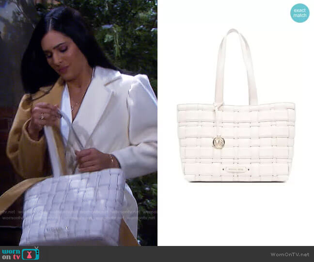 Ivy Woven Vegan Leather Tote by Michael Kors worn by Gabi Hernandez (Camila Banus) on Days of our Lives