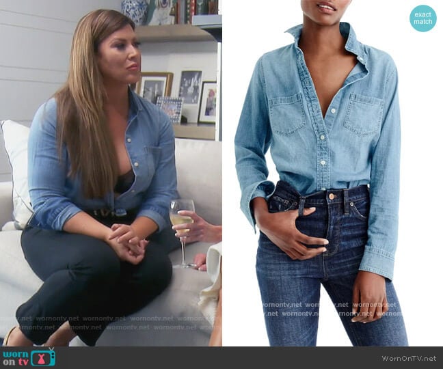 Everyday Chambray Shirt by J. Crew worn by Emily Simpson on The Real Housewives of Orange County