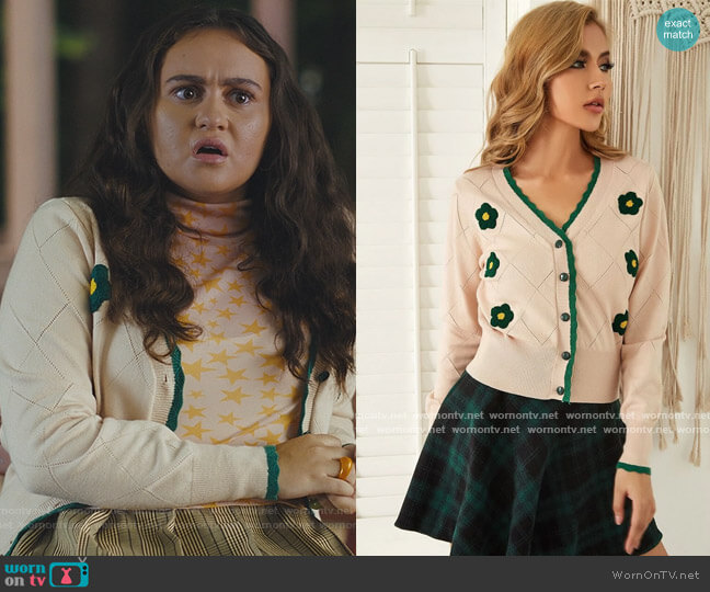 Floral Pattern Button Front Scallop Trim Cardigan by Kate Kasin worn by Annabelle (Mary-Charles Jones) on Naomi