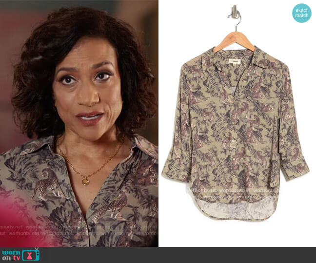 Ryan Leopard Print Collared Shirt by L'Agence worn by Melanie Pierce (Devika Parikh) on The Kings of Napa