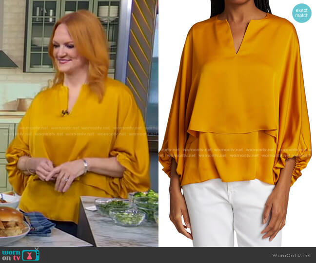 Kenna Tiered Satin Blouse by Lafayette 148 New York worn by Ree Drummond on GMA