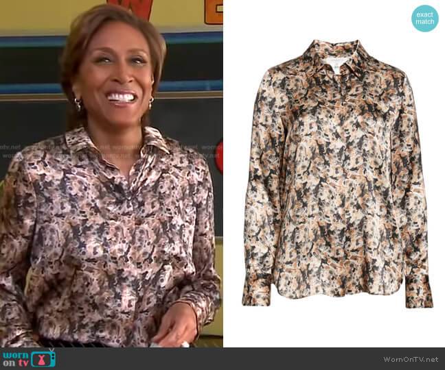 Scottie Solaria Print Silk Blouse by Lafayette 148 New York worn by Robin Roberts on Good Morning America