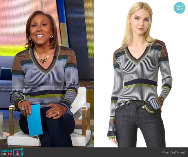 Long Sleeve V Neck Sweater by Diane von Furstenberg worn by Robin Roberts on Good Morning America