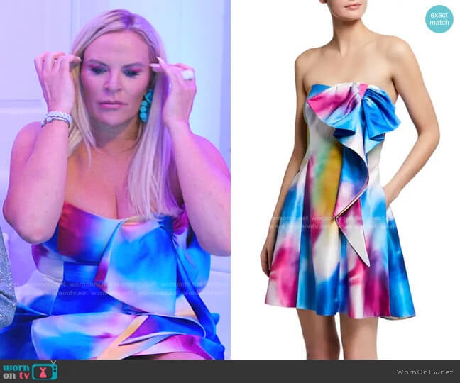 Bow Printed Strapless Dress by Marchesa Notte worn by Heather Gay on The Real Housewives of Salt Lake City