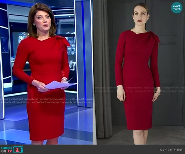 Melrose Dress by The Fold London worn by Norah O'Donnell on CBS Evening News