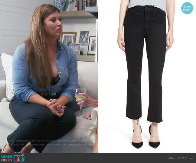 The Hustler High Waist Ankle Fray Jeans by Mother worn by Emily Simpson on The Real Housewives of Orange County