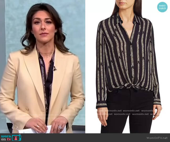 Nina Aguillette Printed Silk Blouse by L'Agence worn by Erielle Reshef on GMA