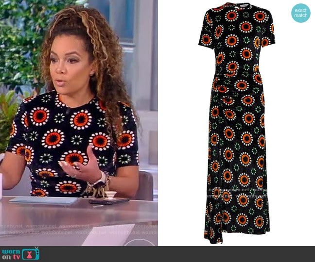 Floral-jacquard velvet side-slit dress by Paco Rabanne worn by Sunny Hostin on The View