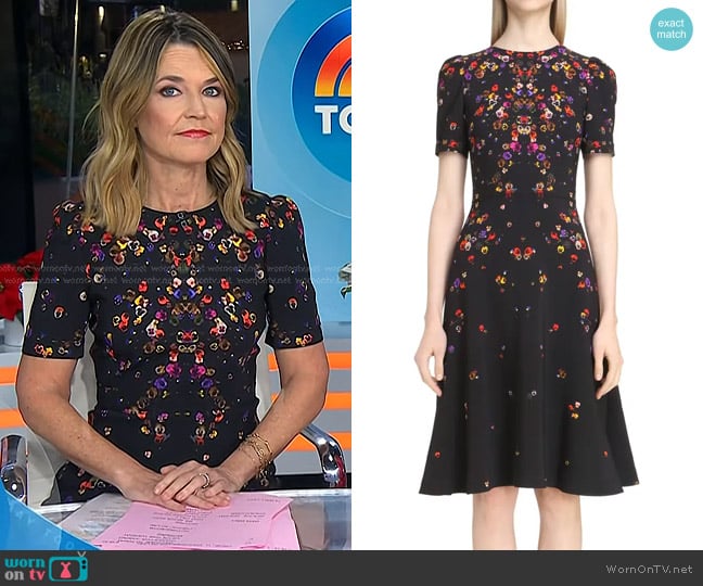 Pansy Print Stretch Cady Dress by Givenchy worn by Savannah Guthrie on Today