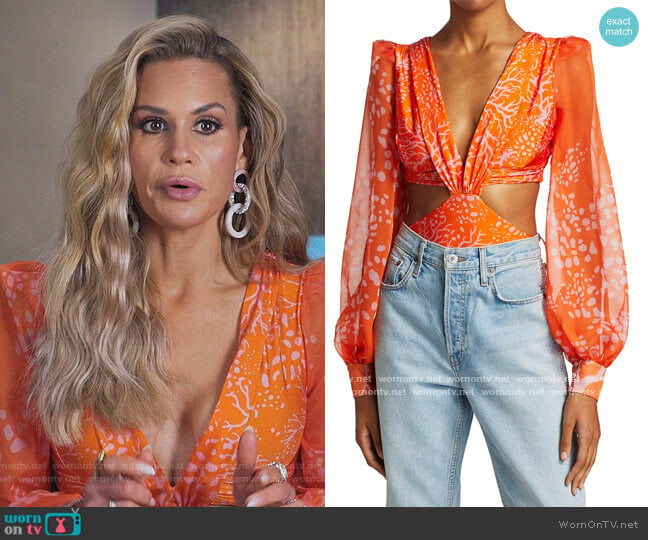 Coral Print Cutout Bodysuit by PatBO worn by Jackie Goldschneider on The Real Housewives of New Jersey