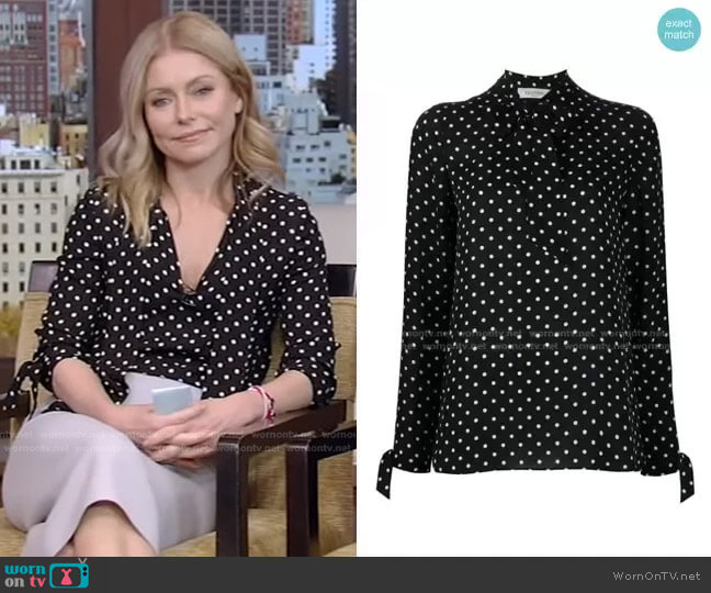 WornOnTV: Kelly’s black polka dot blouse and pencil skirt on Live with ...