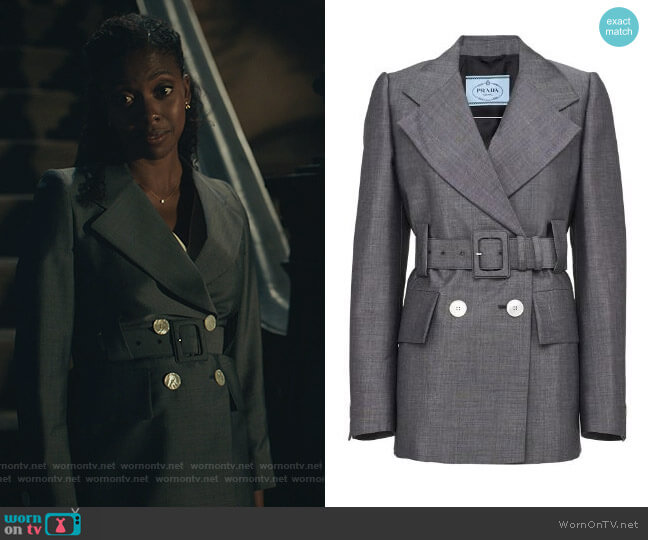 Double Breasted Belted Blazer by Prada worn by Kate Sacker (Condola Rashad) on Billions