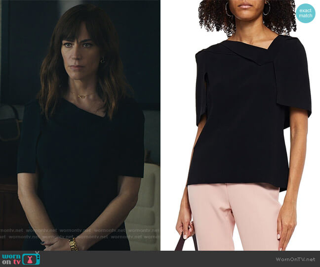 Lynn cape-effect crepe top by Roland Mouret worn by Wendy Rhoades (Maggie Siff) on Billions