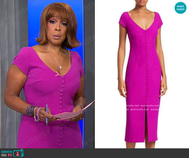 Safiyaa Buttoned Crepe Cocktail Dress worn by Gayle King on CBS Mornings