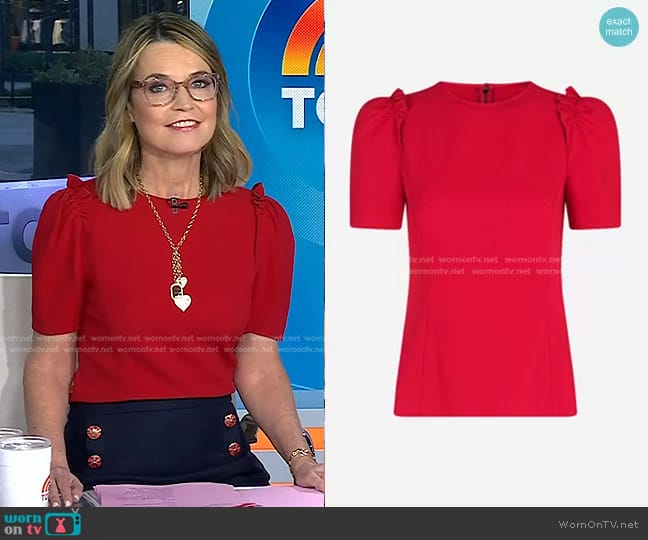 WornOnTV: Savannah’s red ruffle shoulder top on Today | Savannah ...