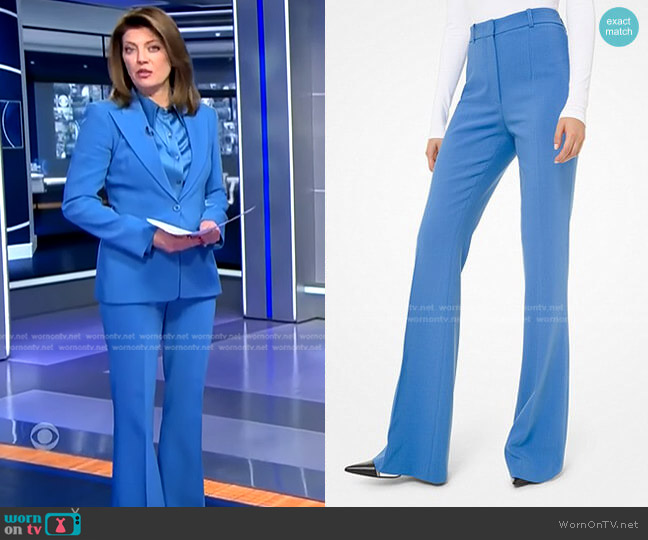 Stretch Pebble Crepe Trousers by Michael Kors worn by Norah O'Donnell on CBS Evening News