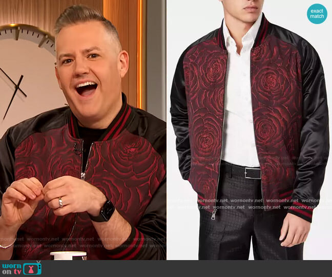 Slim-Fit Rose Bomber Jacket by Tallia worn by Ross Mathews on The Drew Barrymore Show