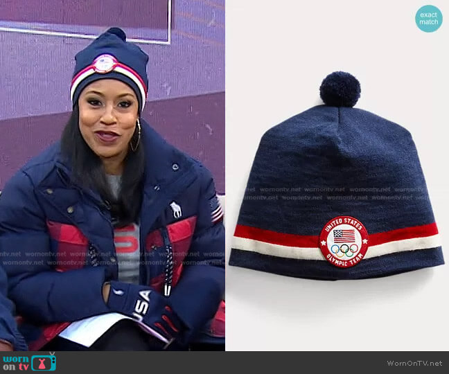 Team USA Closing Ceremony Beanie by Ralph Lauren worn by Sheinelle Jones on Today