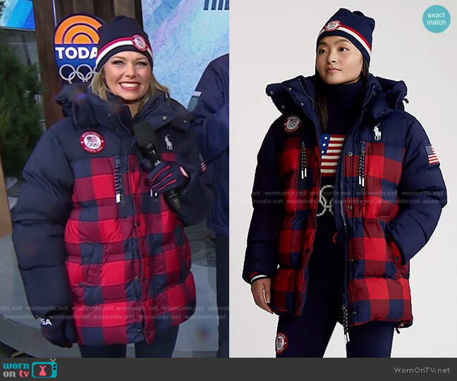 WornOnTV: Dylan’s navy and red check puffer jacket on Today | Dylan ...