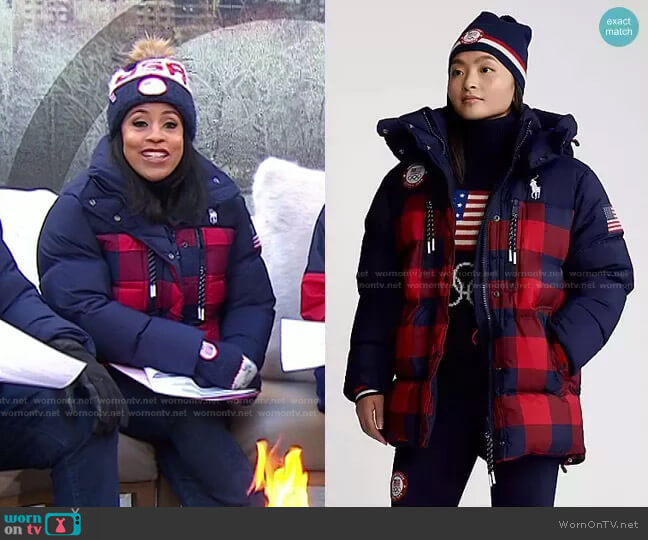 Team USA Closing Ceremony Down Jacket by Ralph Lauren worn by Sheinelle Jones on Today