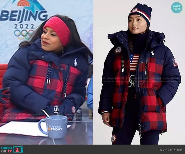 Team USA Closing Ceremony Down Jacket by Ralph Lauren worn by Sheinelle Jones on Today